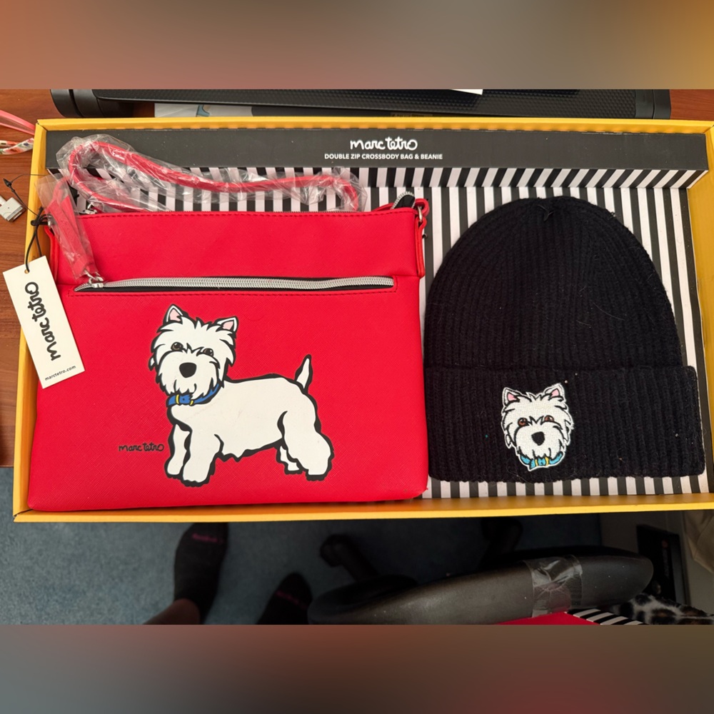 Red Marc Tetro Yorkie Purse and Beanie Set
